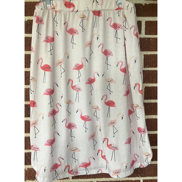 Tickled Teal Flamingo Print Knit Skirt Elastic Drawstring Waist Size 1X - Picture 2 of 3